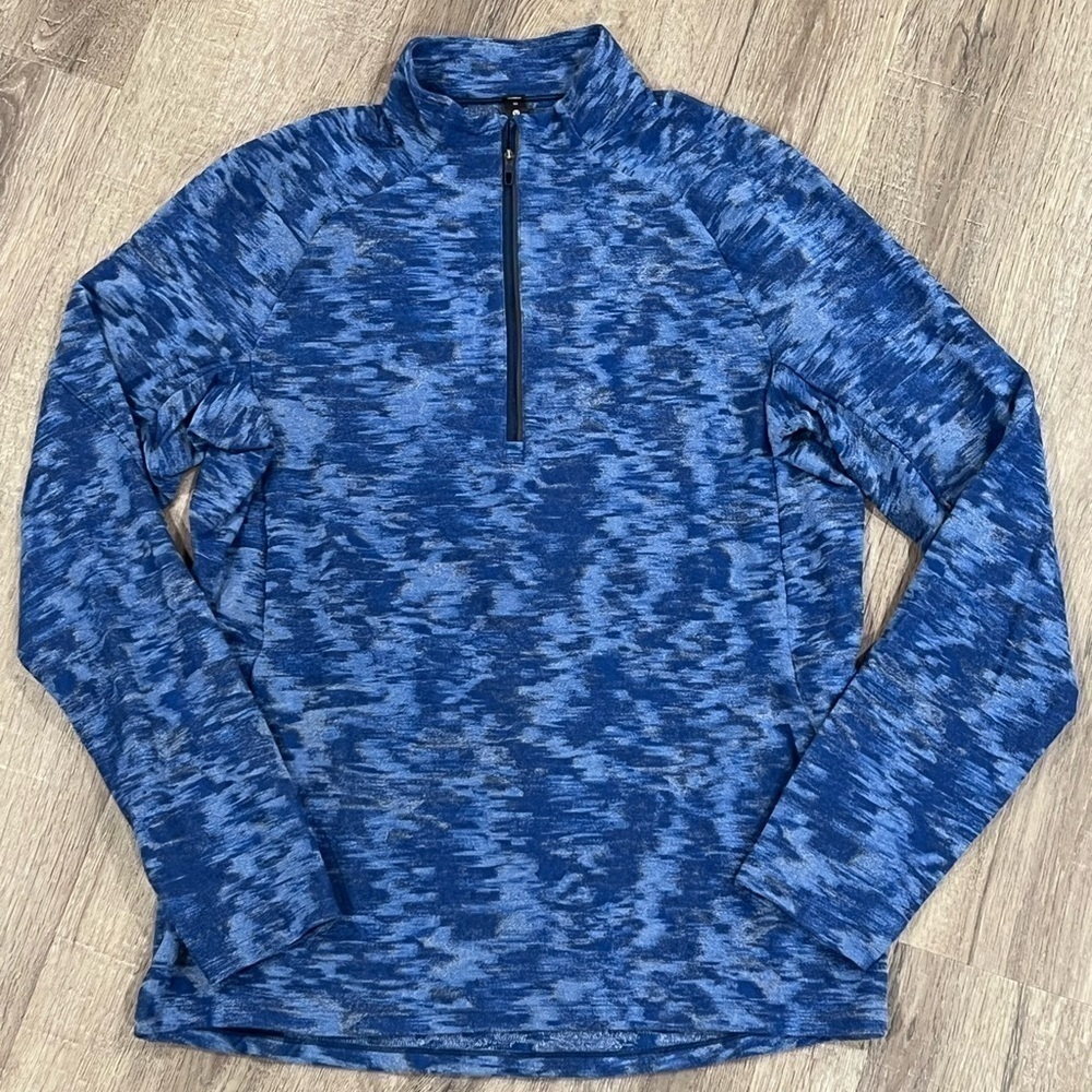 Men’s Lululemon Size Medium Half Zip Navy Camo Swirl Soft Workout Sweater EUC
